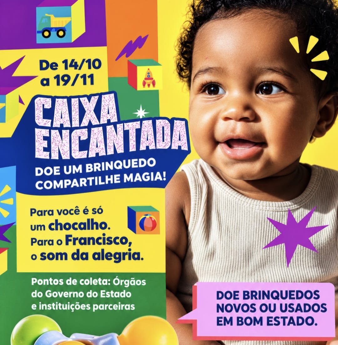 Encarte da campanha caixa encantada> Bebe sorrindo.